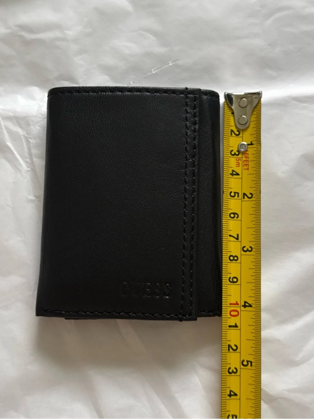 NEW GUESS Men's Genuine Leather Black Logo Embossed Passcase Bifold Wallet